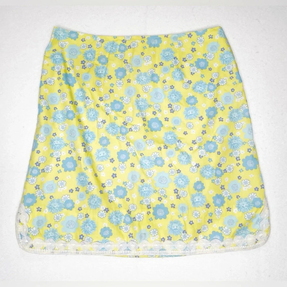Lilly Pulitzer Yellow Lion Floral‎ Print Cuba Libre Pattern Skirt Size 8 Vintage - Picture 1 of 7